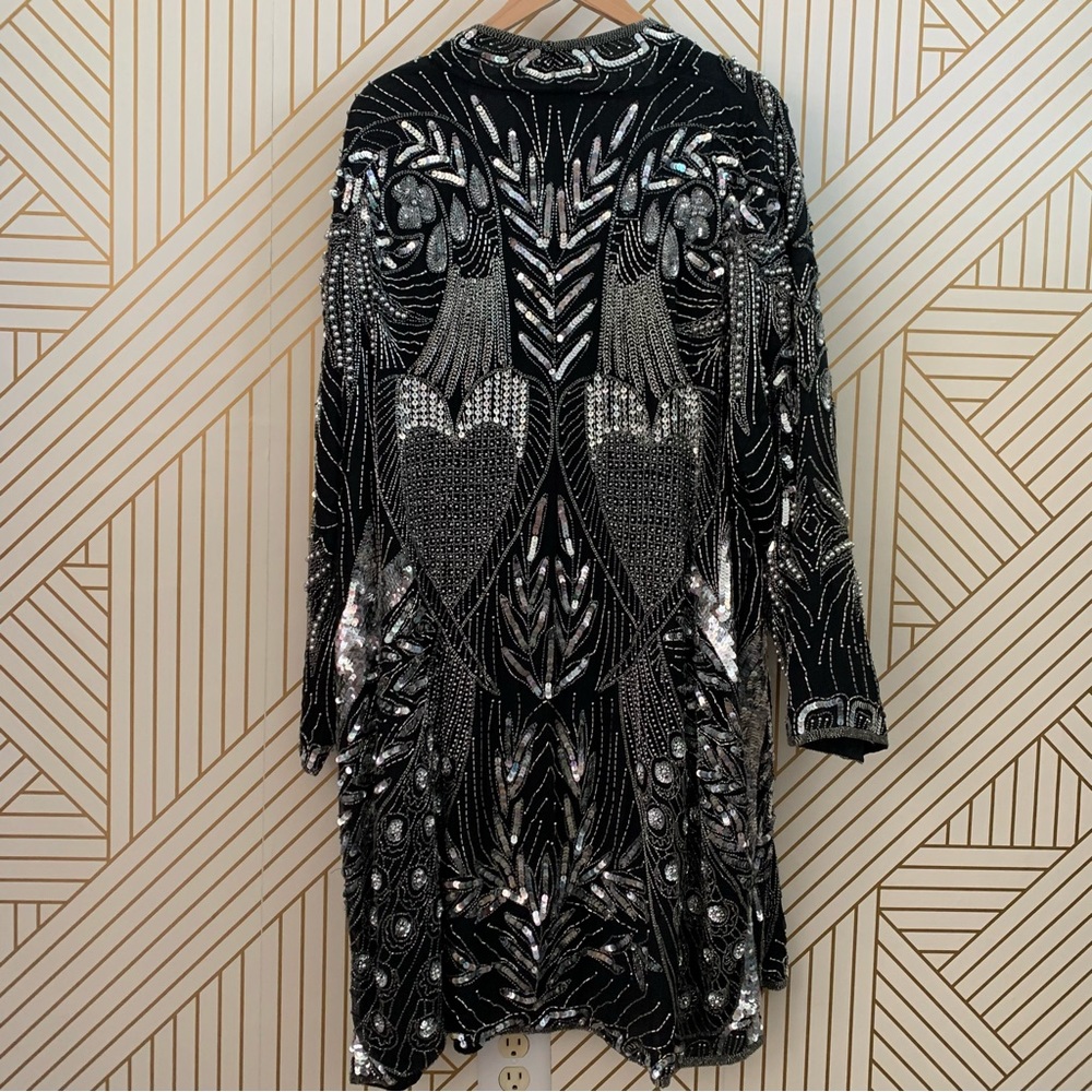 Vintage Beaded Sequined Tan-Chho 100% silk jacket duster one size fits most